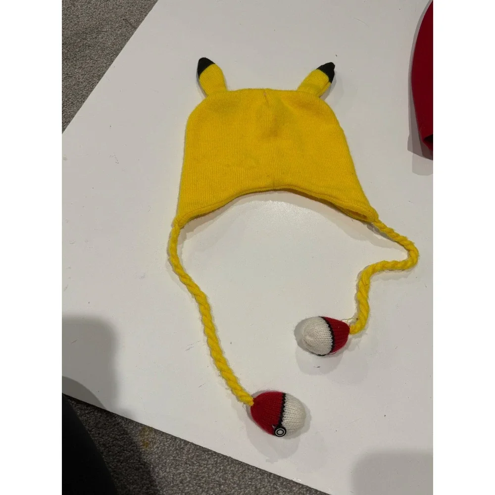 Pokemon Pikachu Knit Laplander Beanie Hat Yellow Poke Ball Tassels Nintendo